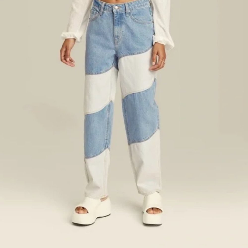 Target Women's High-Rise Relaxed Straight Jeans Patchwork Stripe Size 2